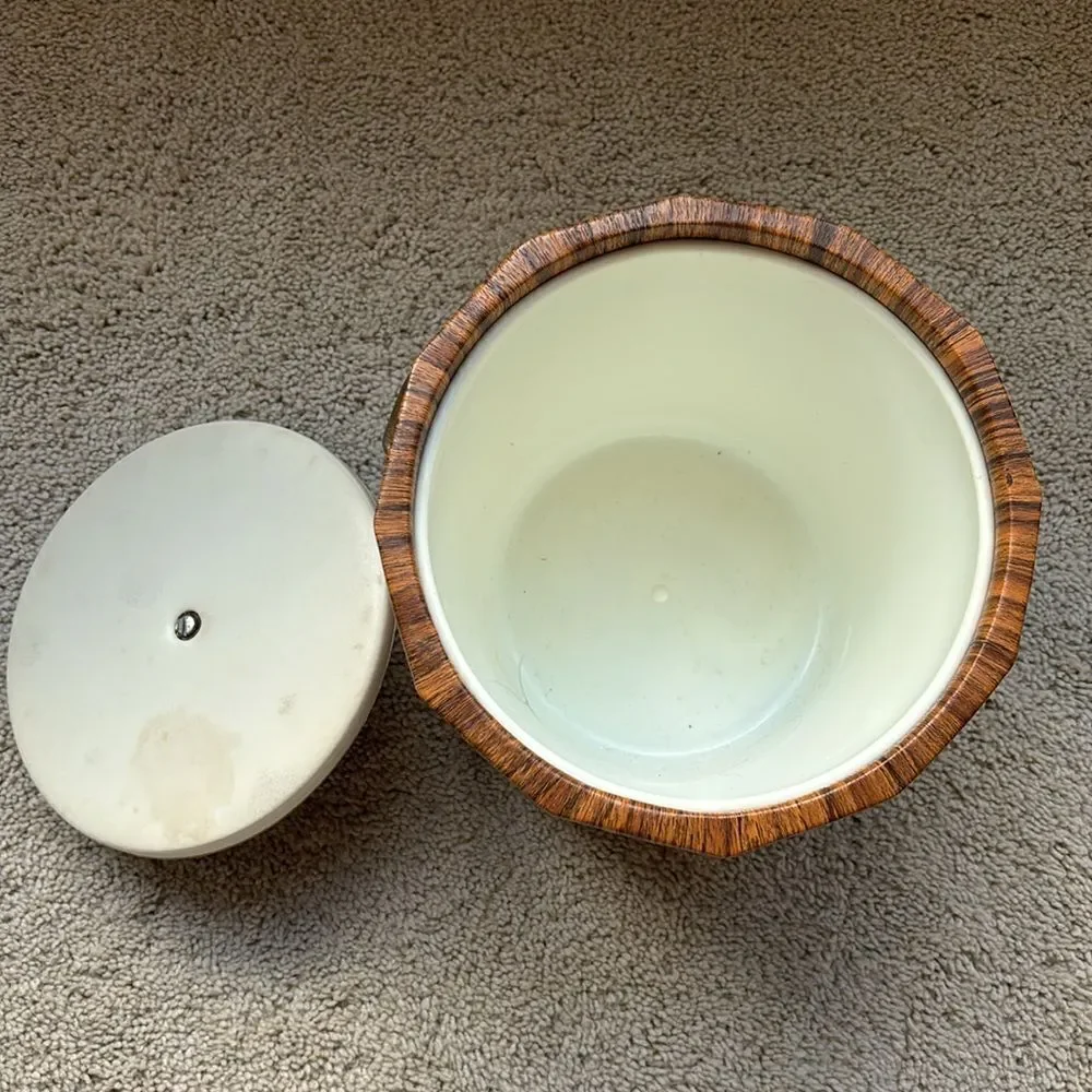 Vintage Mid Century‎ Modern Ice Bucket Faux Wood Grain MCM